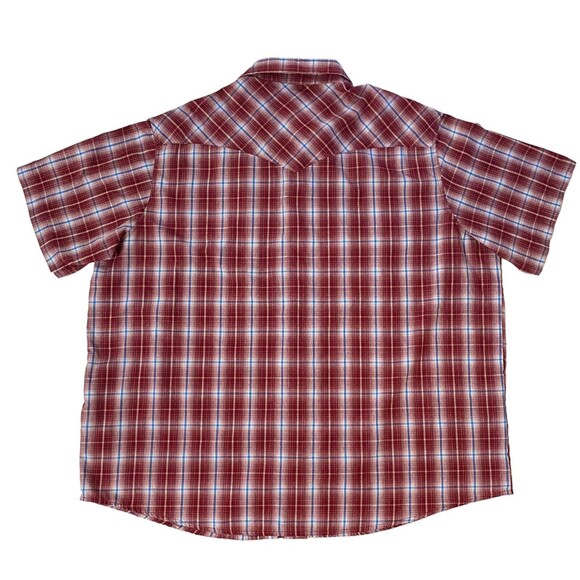 Wrangler Western Red Plaid Pearl Snap Cowboy Shirt Short Sleeve Mens Size 2XL - Picture 8 of 12